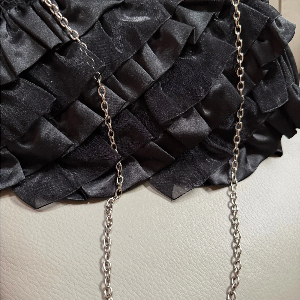 White House Black Market Black Satin/Organza Evening Clutch with Silver Hardware - Picture 8 of 8